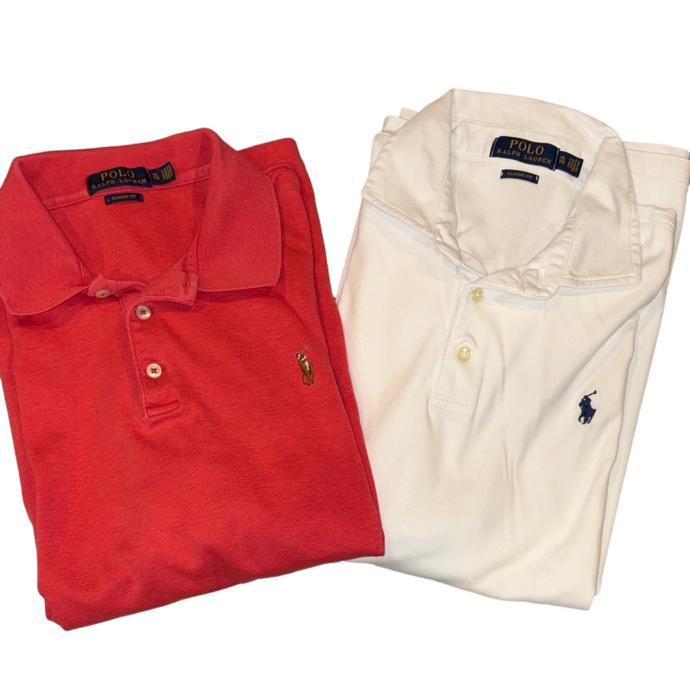 Polo Ralph Lauren Mens XL White and Coral Golf Polo Shirt Bundle